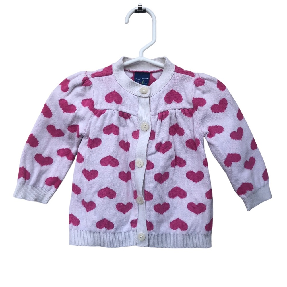 Vintage Look Falls Creek Baby Pink Heart Cardigan size 6-9 months